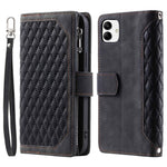 Samsung Galaxy A04 4G (164,4 x 76,3 x 9,1 mm) 005-stil PU-läder Magnetisk handväska Rombpräglad dragkedjaficka Flera kortfack Plånboksfodral med handledsrem