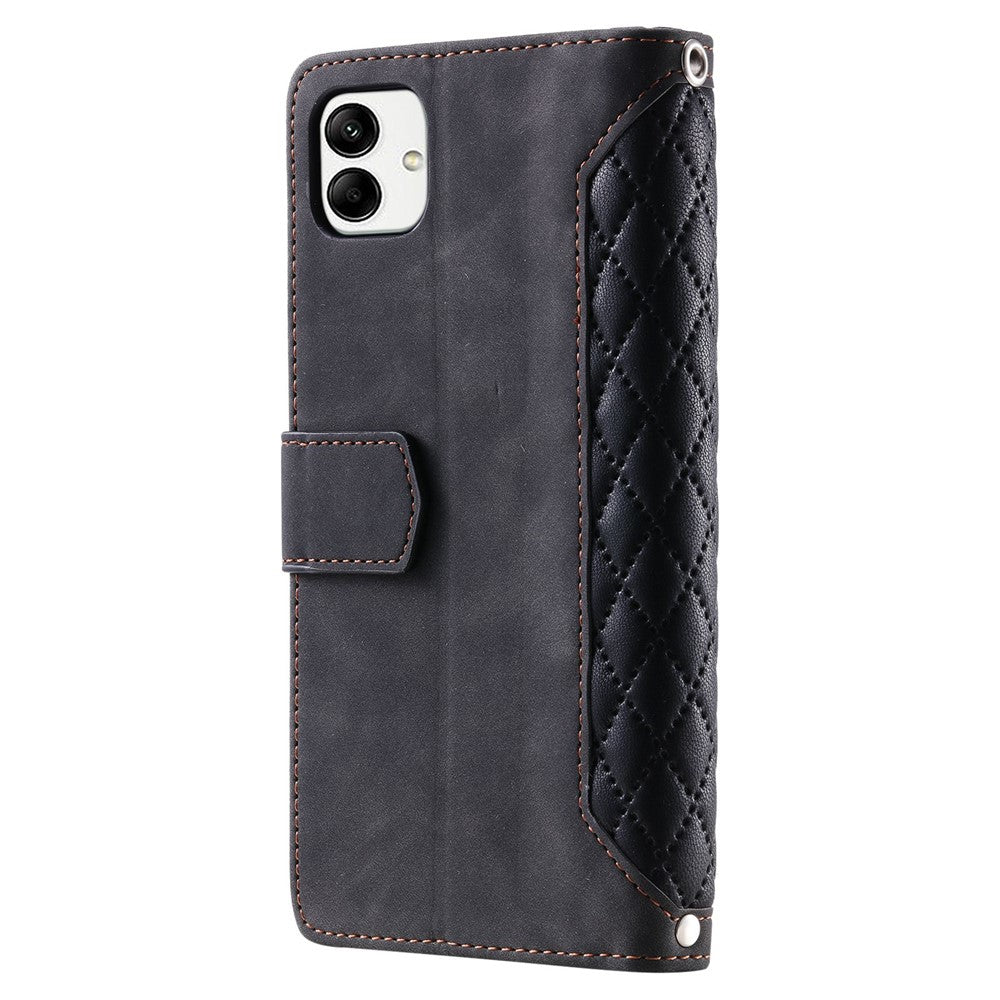 Samsung Galaxy A04 4G (164,4 x 76,3 x 9,1 mm) 005-stil PU-läder Magnetisk handväska Rombpräglad dragkedjaficka Flera kortfack Plånboksfodral med handledsrem