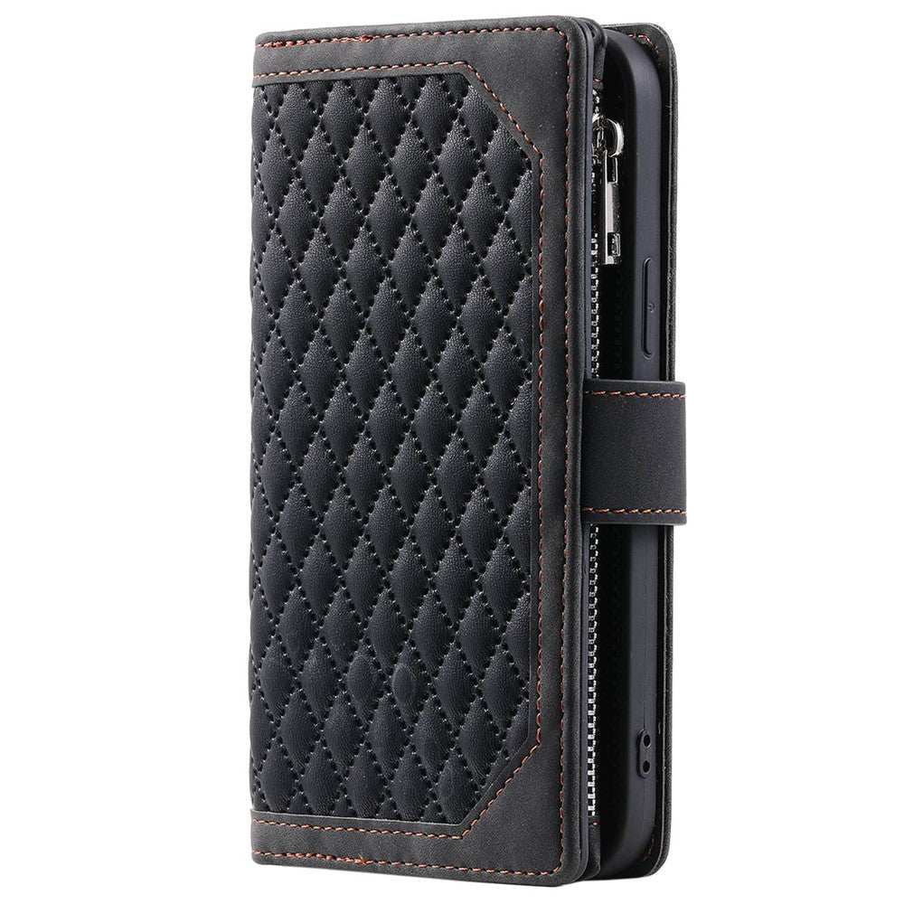 Samsung Galaxy A04 4G (164,4 x 76,3 x 9,1 mm) 005-stil PU-läder Magnetisk handväska Rombpräglad dragkedjaficka Flera kortfack Plånboksfodral med handledsrem
