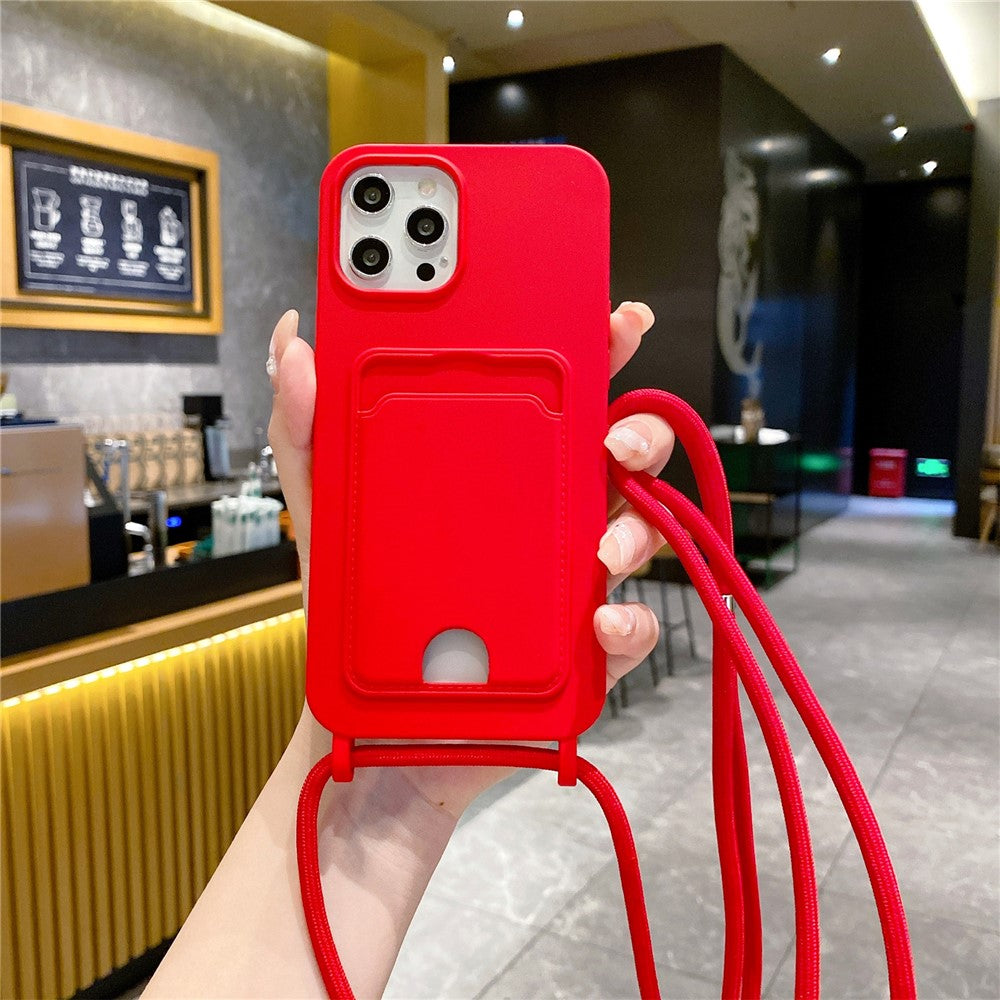 För iPhone 16 Pro Fodral Flytande Silikon Korthållare Mobilskal med Snodd
