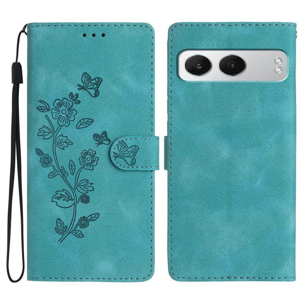 For OnePlus Nord 4 Case Leather Imprinted Flower Phone Cover Wallet with Wrist Strap
