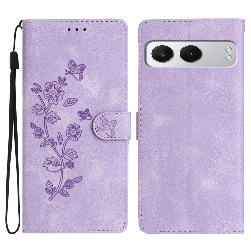 For OnePlus Nord 4 Case Leather Imprinted Flower Phone Cover Wallet with Wrist Strap