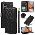 For Xiaomi Redmi Note 13 Pro+ 5G Case Wallet Rhombus Leather Phone Cover with Shoulder Strap, Wrist Strap