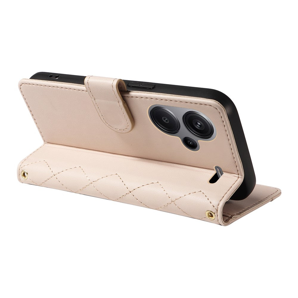 For Xiaomi Redmi Note 13 Pro+ 5G Case Wallet Rhombus Leather Phone Cover with Shoulder Strap, Wrist Strap