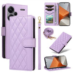 For Xiaomi Redmi Note 13 Pro+ 5G Case Wallet Rhombus Leather Phone Cover with Shoulder Strap, Wrist Strap