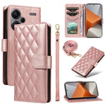 For Xiaomi Redmi Note 13 Pro+ 5G Case Wallet Rhombus Leather Phone Cover with Shoulder Strap, Wrist Strap