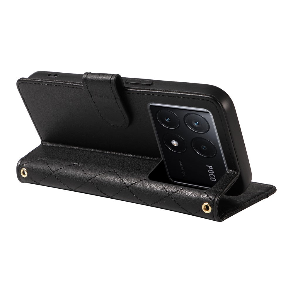 For Xiaomi Poco X6 Pro 5G / Redmi K70E 5G Case Wallet Rhombus Leather Phone Cover with Shoulder Strap, Wrist Strap