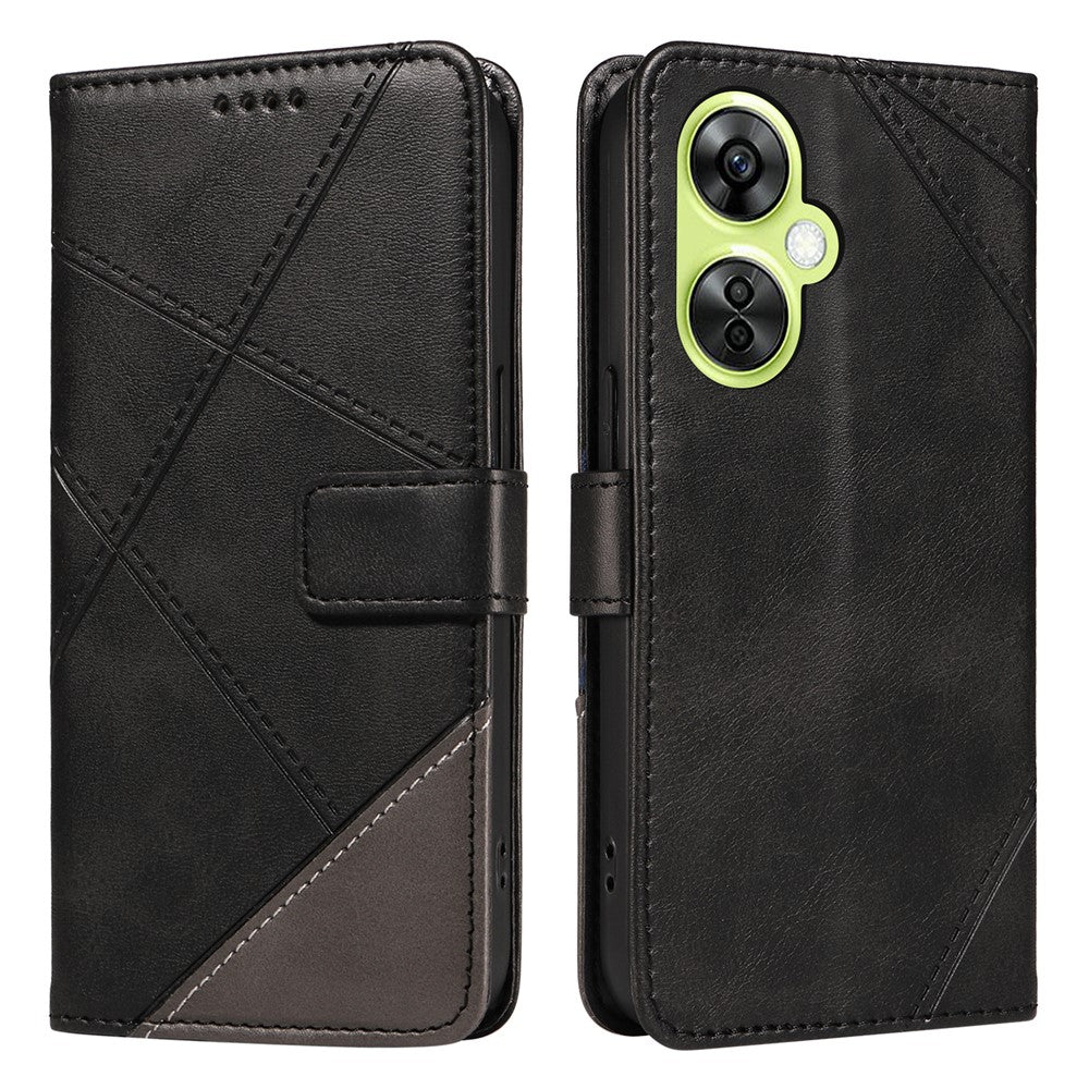 For OnePlus Nord N30 5G  /  Nord CE 3 Lite 5G Case Leather Geometric Line Wallet Phone Cover with Wrist Strap