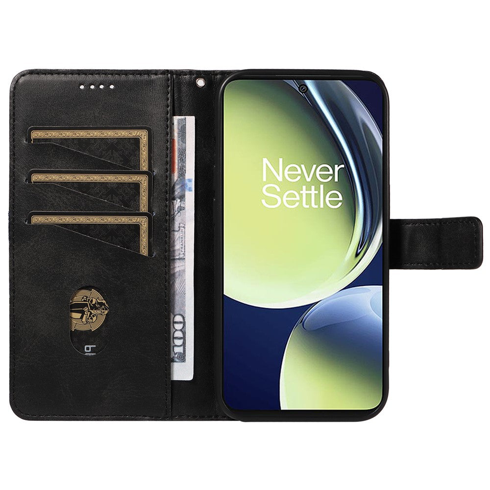 OnePlus Nord N30 5G / Nord CE 3 Lite 5G-skal, läder, geometrisk linje, plånbok, mobilskal med handledsrem