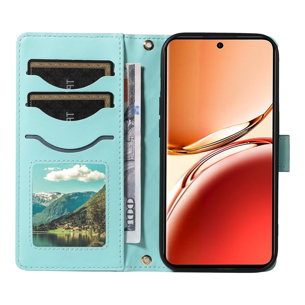 Oppo Reno12 F 5G Plånboksfodral Rhombus Lädermobilskal med Axelrem, Handledsrem