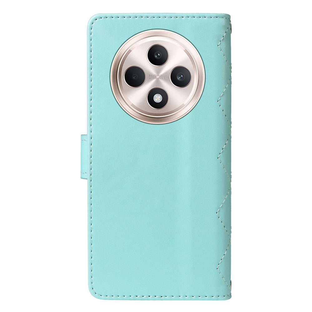 Oppo Reno12 F 5G Plånboksfodral Rhombus Lädermobilskal med Axelrem, Handledsrem