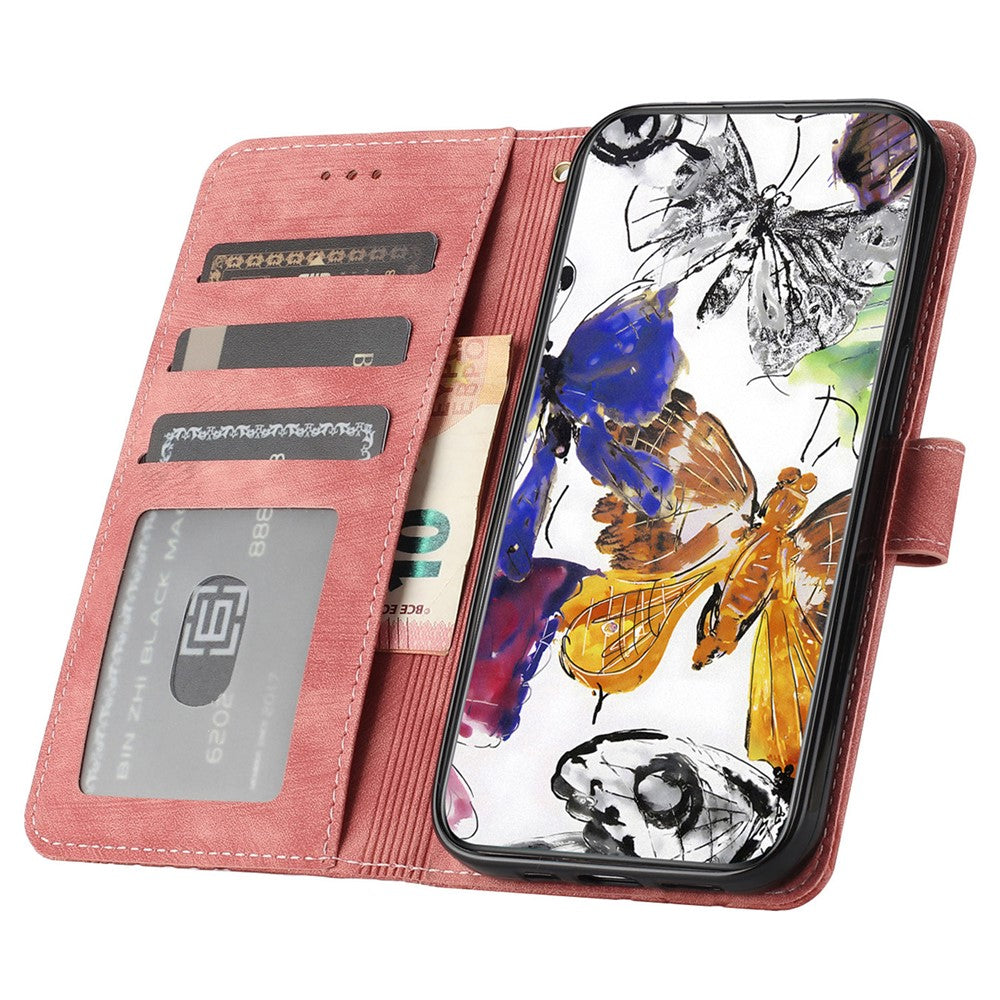 Samsung Galaxy A08 5G / A08 4G / A07 4G / A07s 4G / A06 4G / A06 5G skal fjärilsdesign fällbart läderfodral med beröringsskydd