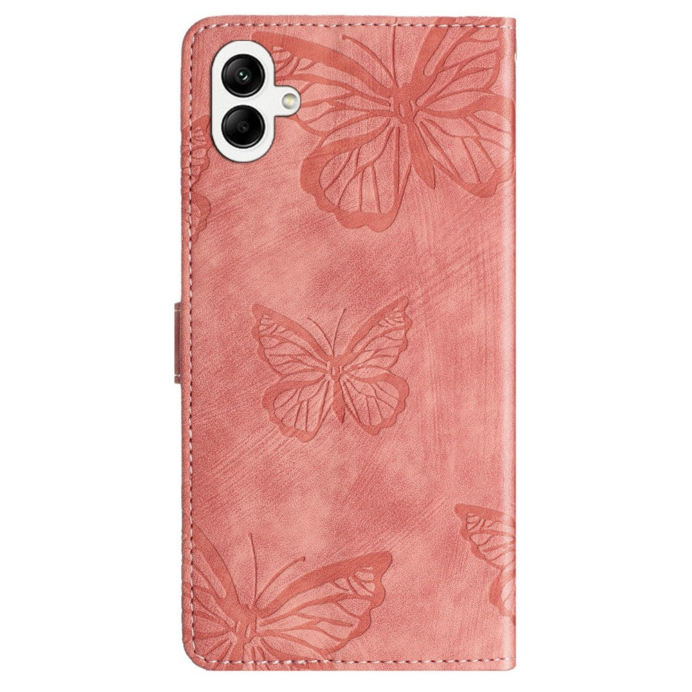 Samsung Galaxy A08 5G / A08 4G / A07 4G / A07s 4G / A06 4G / A06 5G skal fjärilsdesign fällbart läderfodral med beröringsskydd