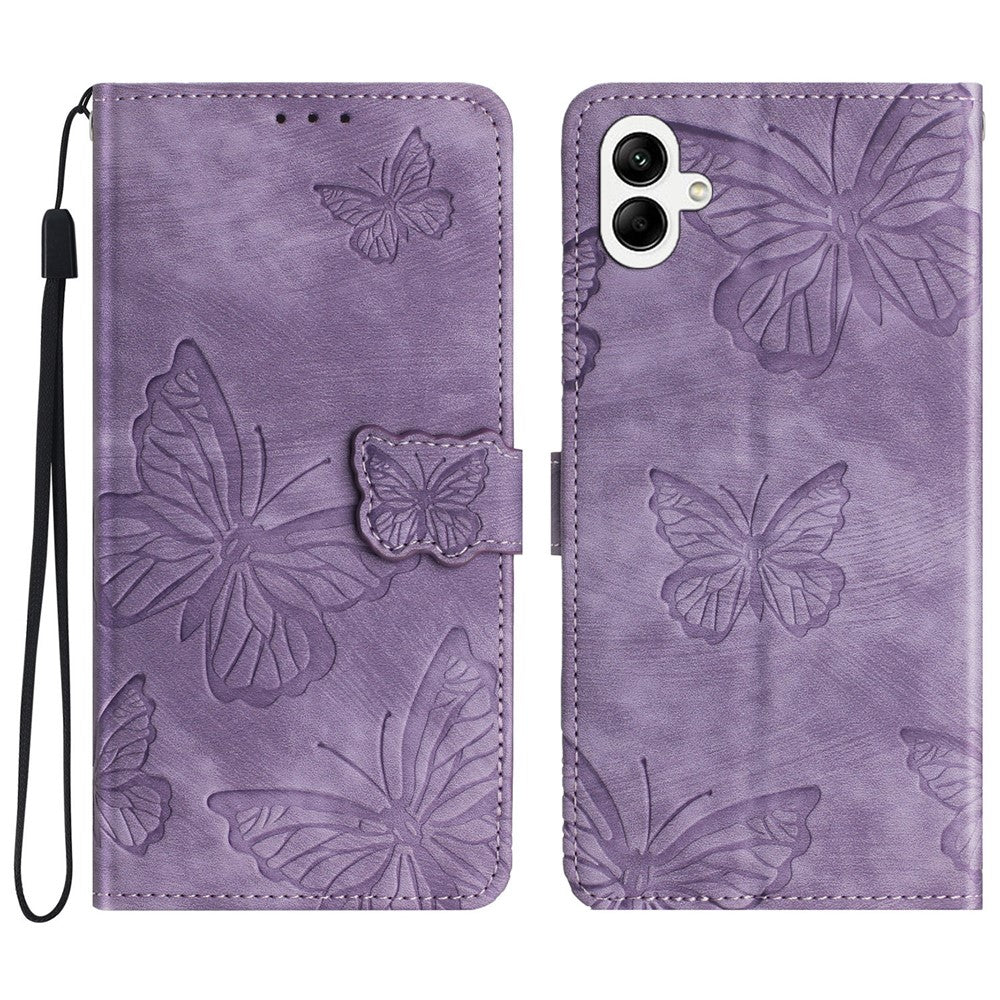 Samsung Galaxy A08 5G / A08 4G / A07 4G / A07s 4G / A06 4G / A06 5G skal fjärilsdesign fällbart läderfodral med beröringsskydd