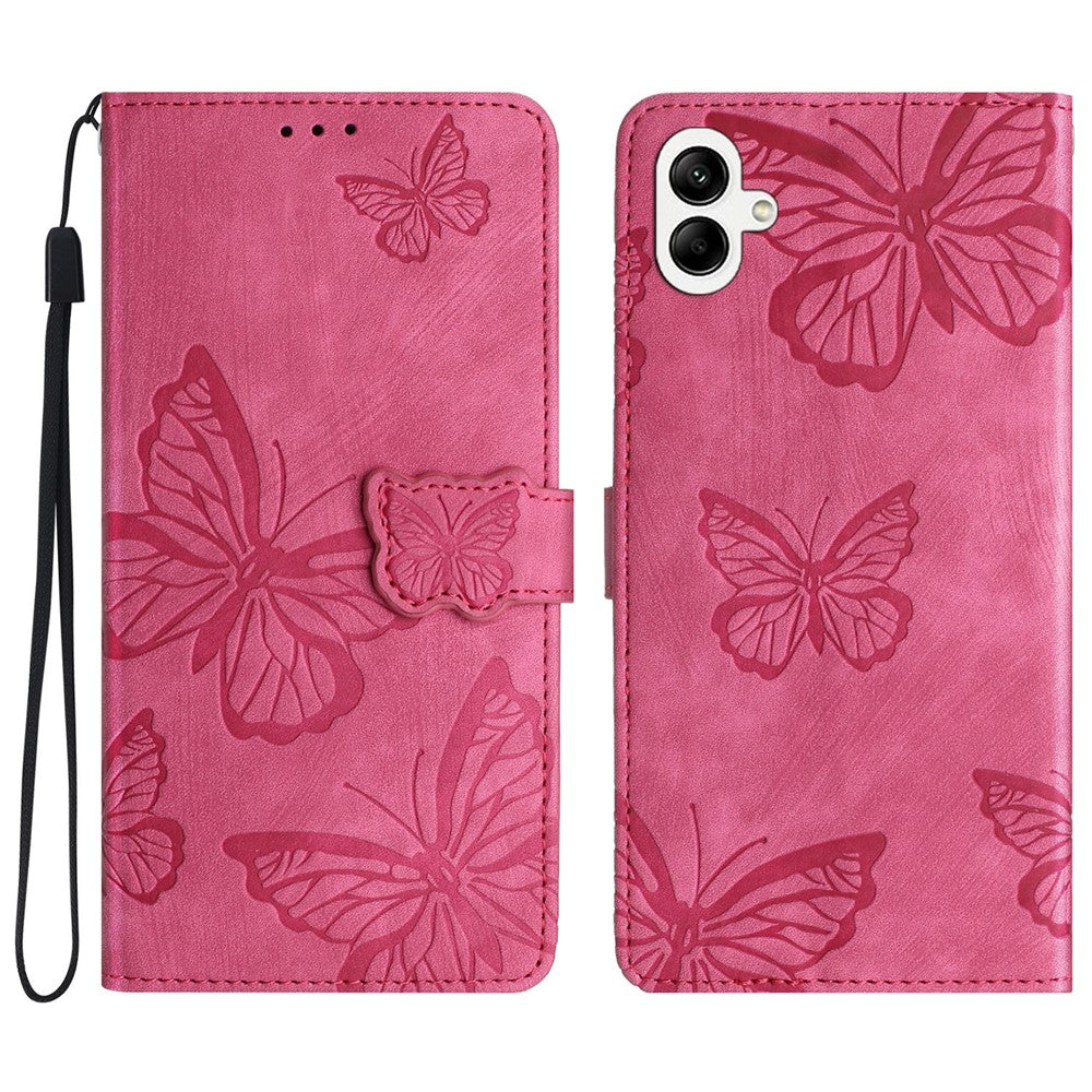 Samsung Galaxy A08 5G / A08 4G / A07 4G / A07s 4G / A06 4G / A06 5G skal fjärilsdesign fällbart läderfodral med beröringsskydd