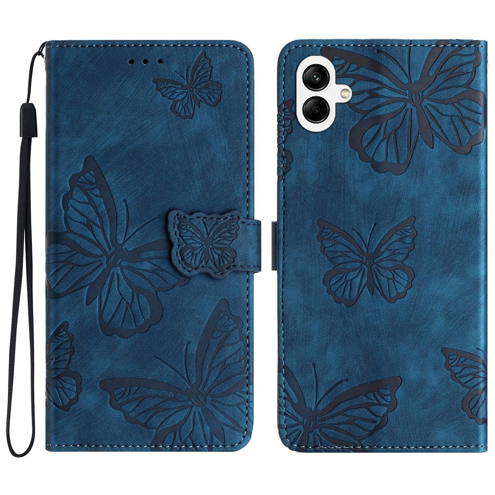 Samsung Galaxy A08 5G / A08 4G / A07 4G / A07s 4G / A06 4G / A06 5G skal fjärilsdesign fällbart läderfodral med beröringsskydd