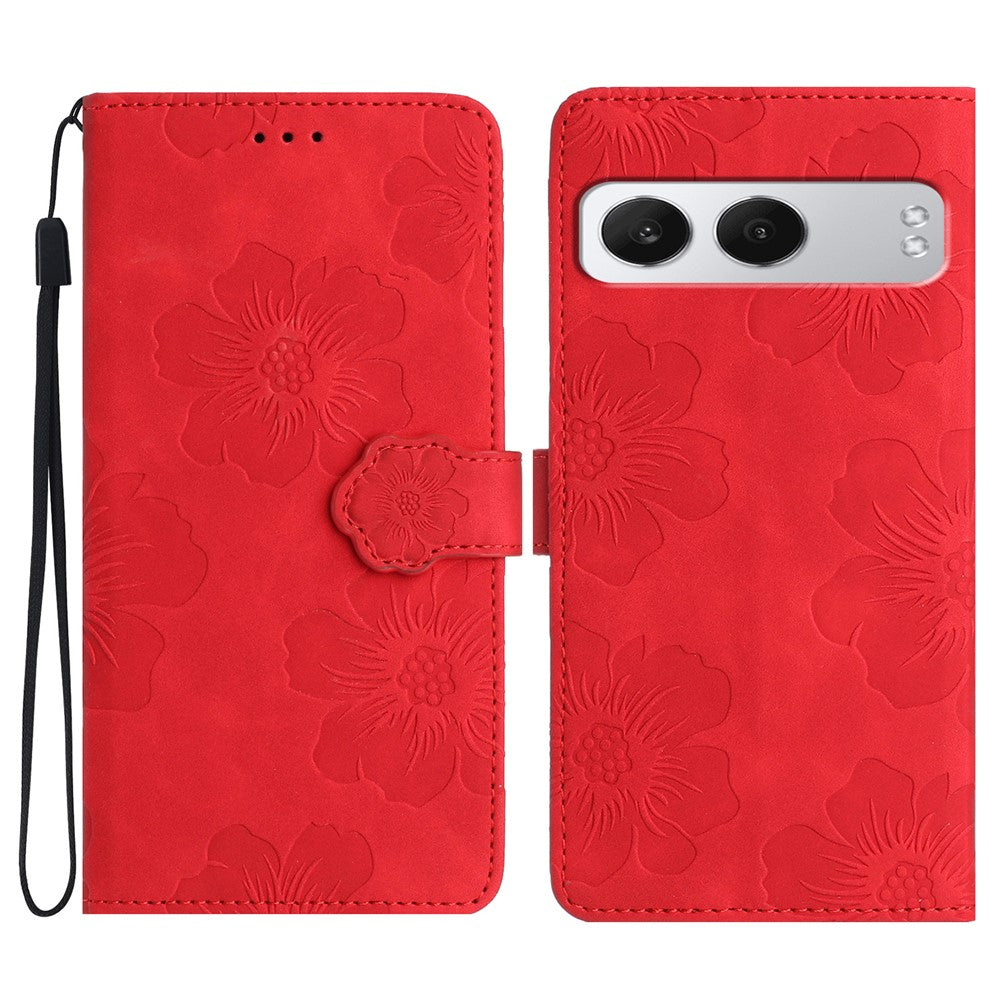 For OnePlus Nord 4 Case Flower Design Leather Wallet Phone Cover with Wrist Strap