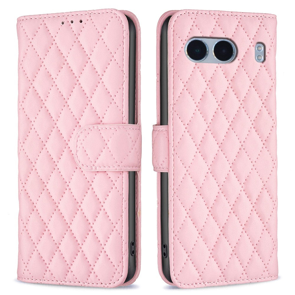 BINFEN COLOR BF Style-14 För OnePlus Nord 4 Skal Rhombus mobil Läderfodral Stativ