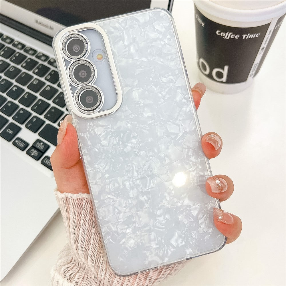 Til Samsung Galaxy A55 5G Cover IMD Design Stødsikker PC+TPU Telefoncover med Glaslinsefilm