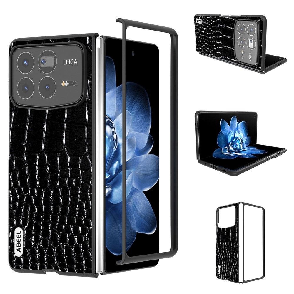 ABEEL For Xiaomi Mix Fold 4 5G Case Genuine Cow Leather Back Phone Cover Crocodile Texture