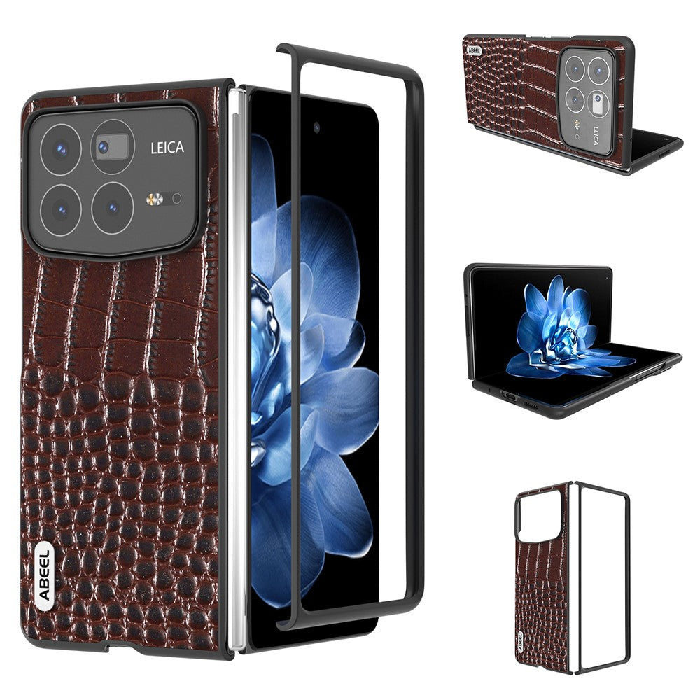 ABEEL For Xiaomi Mix Fold 4 5G Case Genuine Cow Leather Back Phone Cover Crocodile Texture