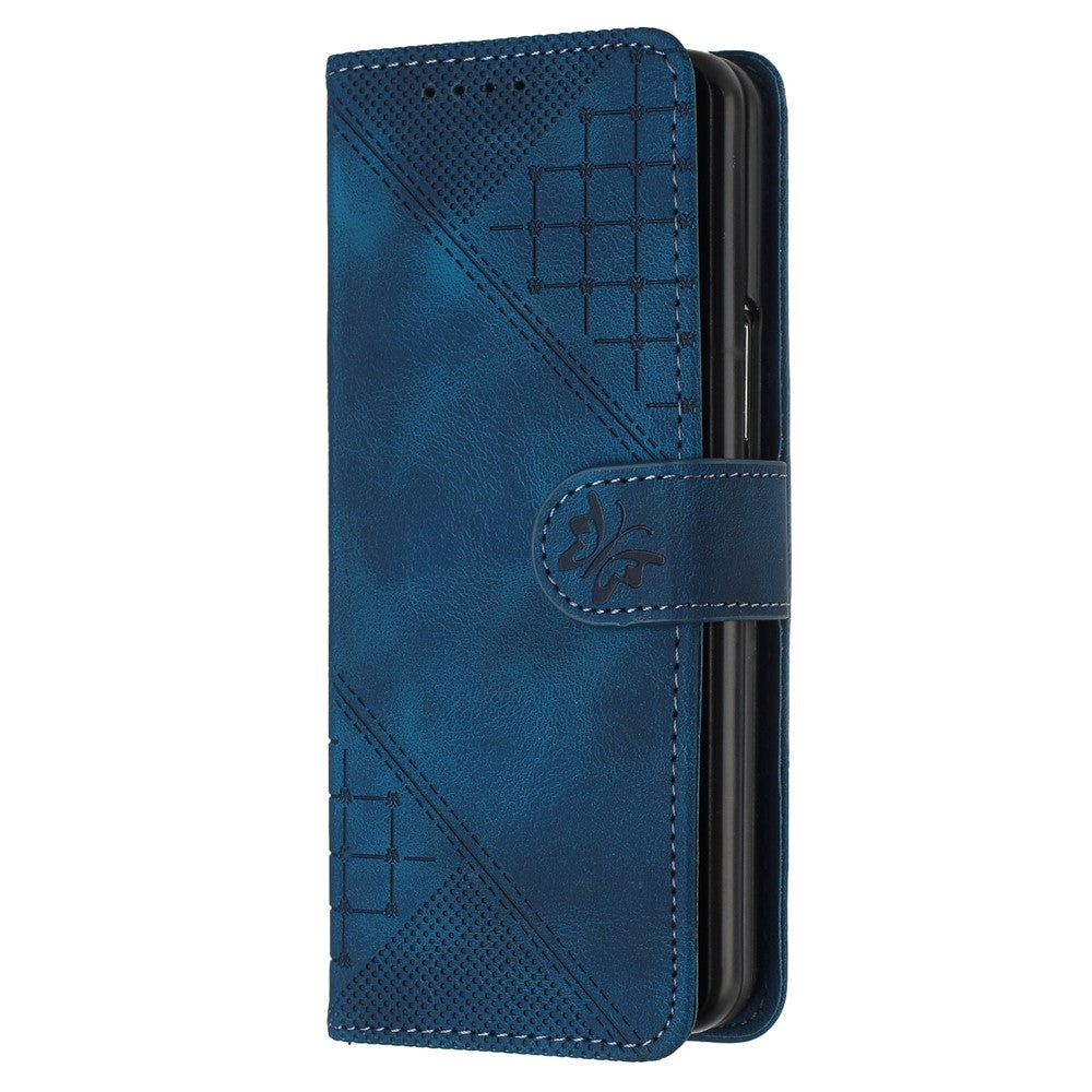 For Samsung Galaxy Z Fold5 5G Leather Wallet Case Butterfly Flower Imprinted Phone Cover with Strap