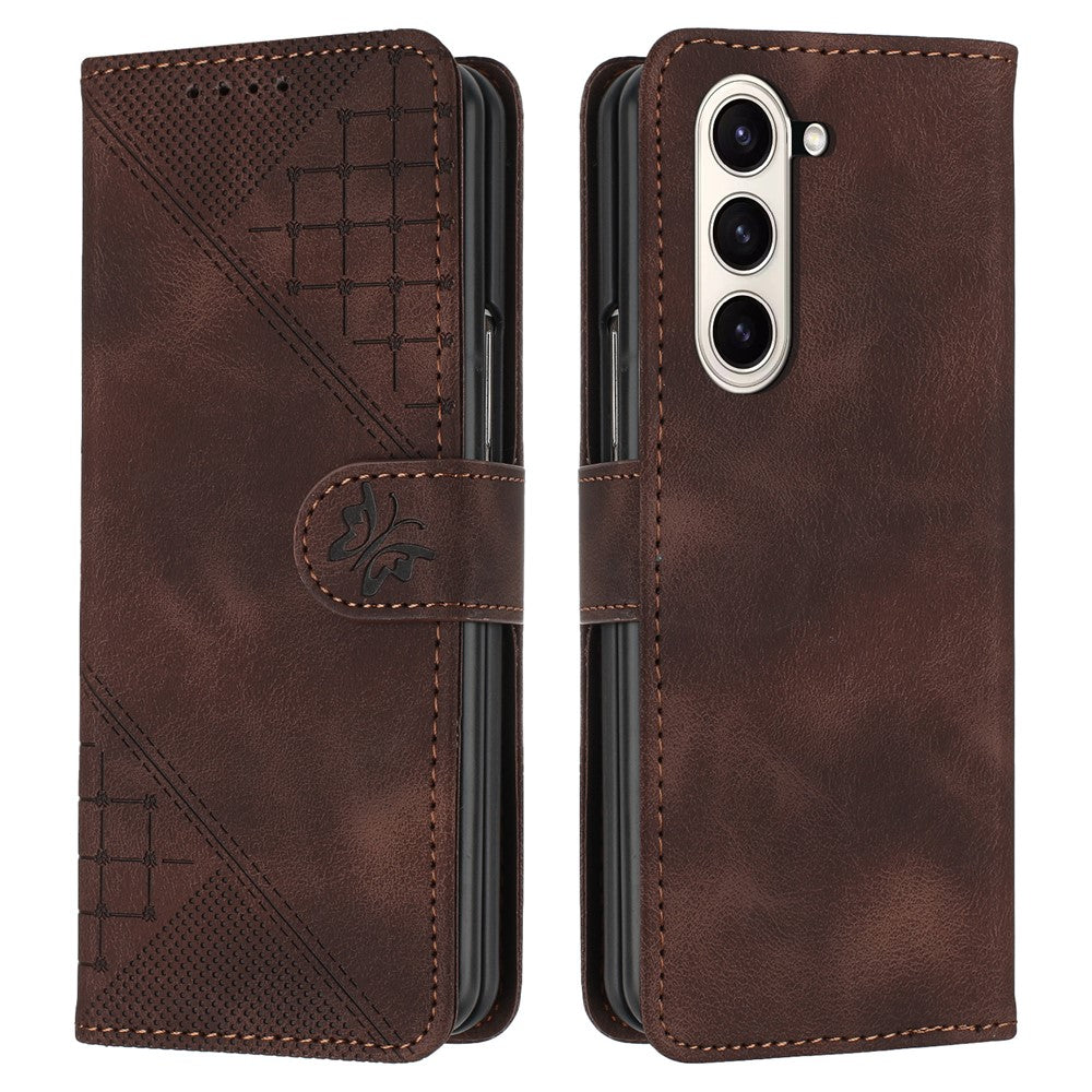 For Samsung Galaxy Z Fold5 5G Leather Wallet Case Butterfly Flower Imprinted Phone Cover with Strap