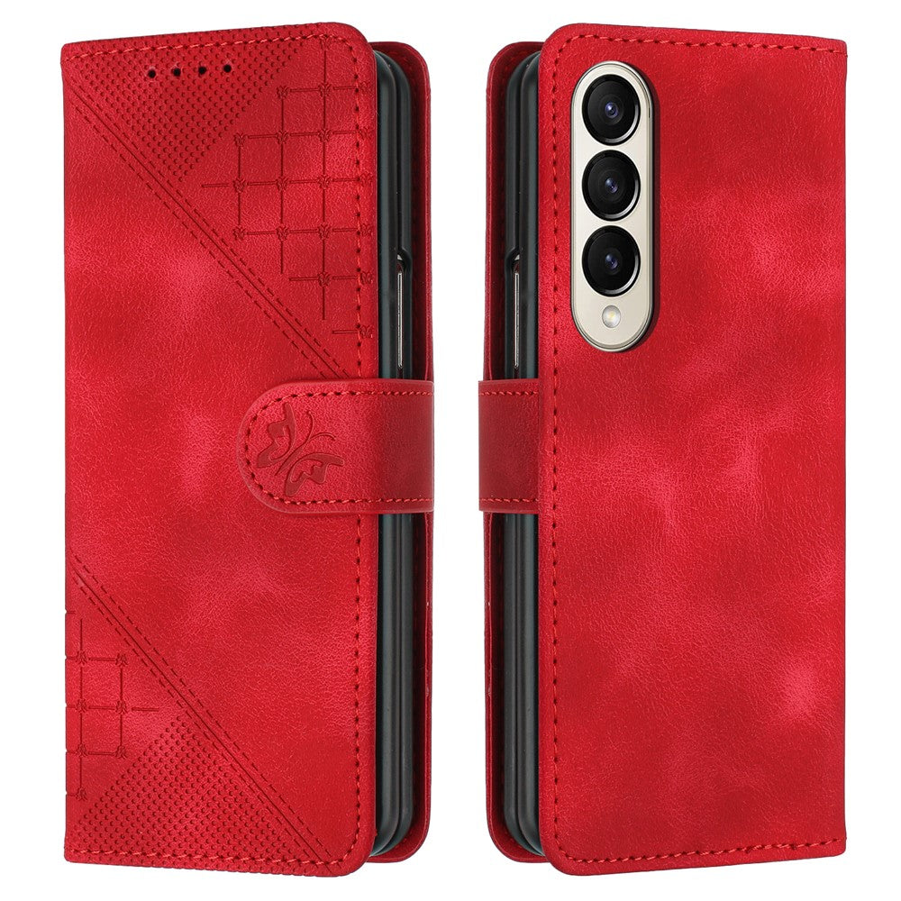 For Samsung Galaxy Z Fold4 5G Leather Wallet Case Butterfly Flower Imprinted Phone Cover with Strap