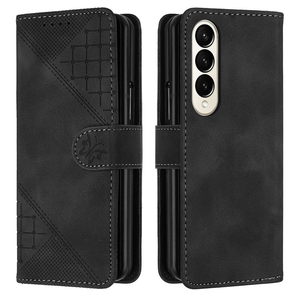 For Samsung Galaxy Z Fold4 5G Leather Wallet Case Butterfly Flower Imprinted Phone Cover with Strap