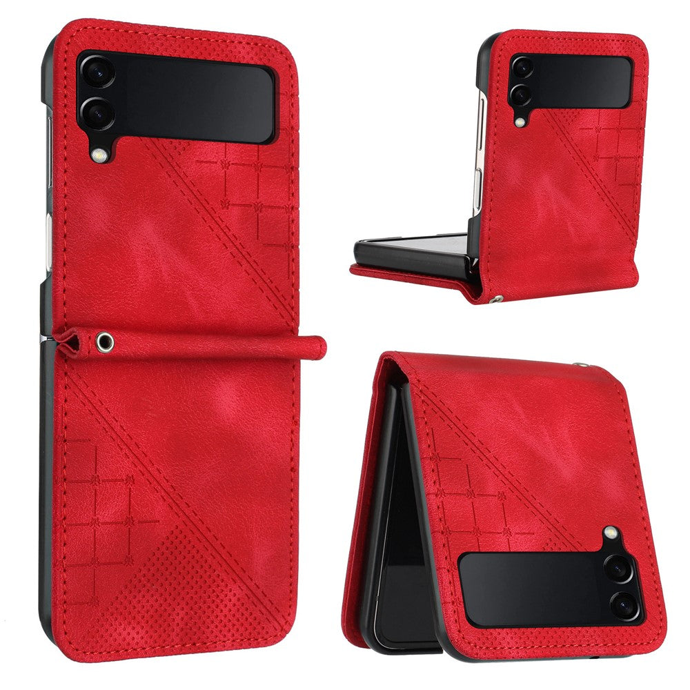 Til Samsung Galaxy Z Flip4 5G Læderpung Etui Sommerfugleblomst Præget Telefoncover med Rem