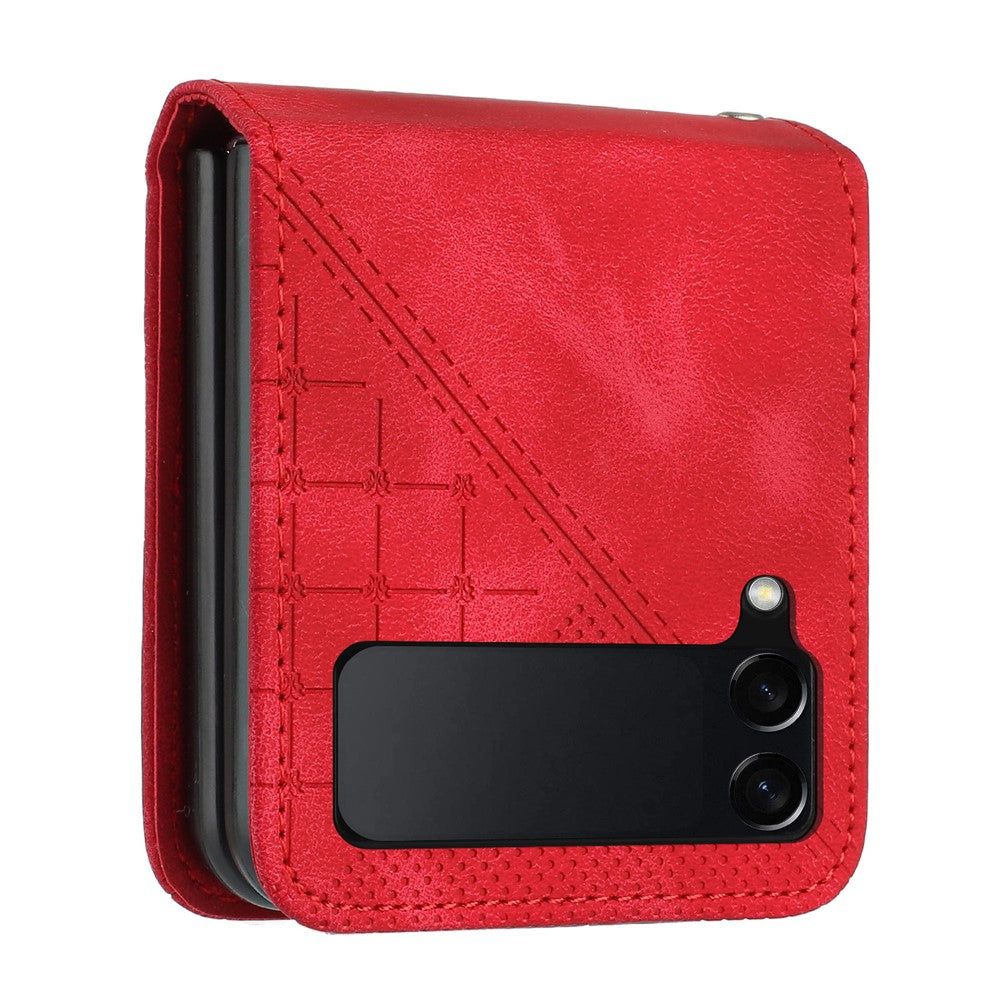 Til Samsung Galaxy Z Flip4 5G Læderpung Etui Sommerfugleblomst Præget Telefoncover med Rem