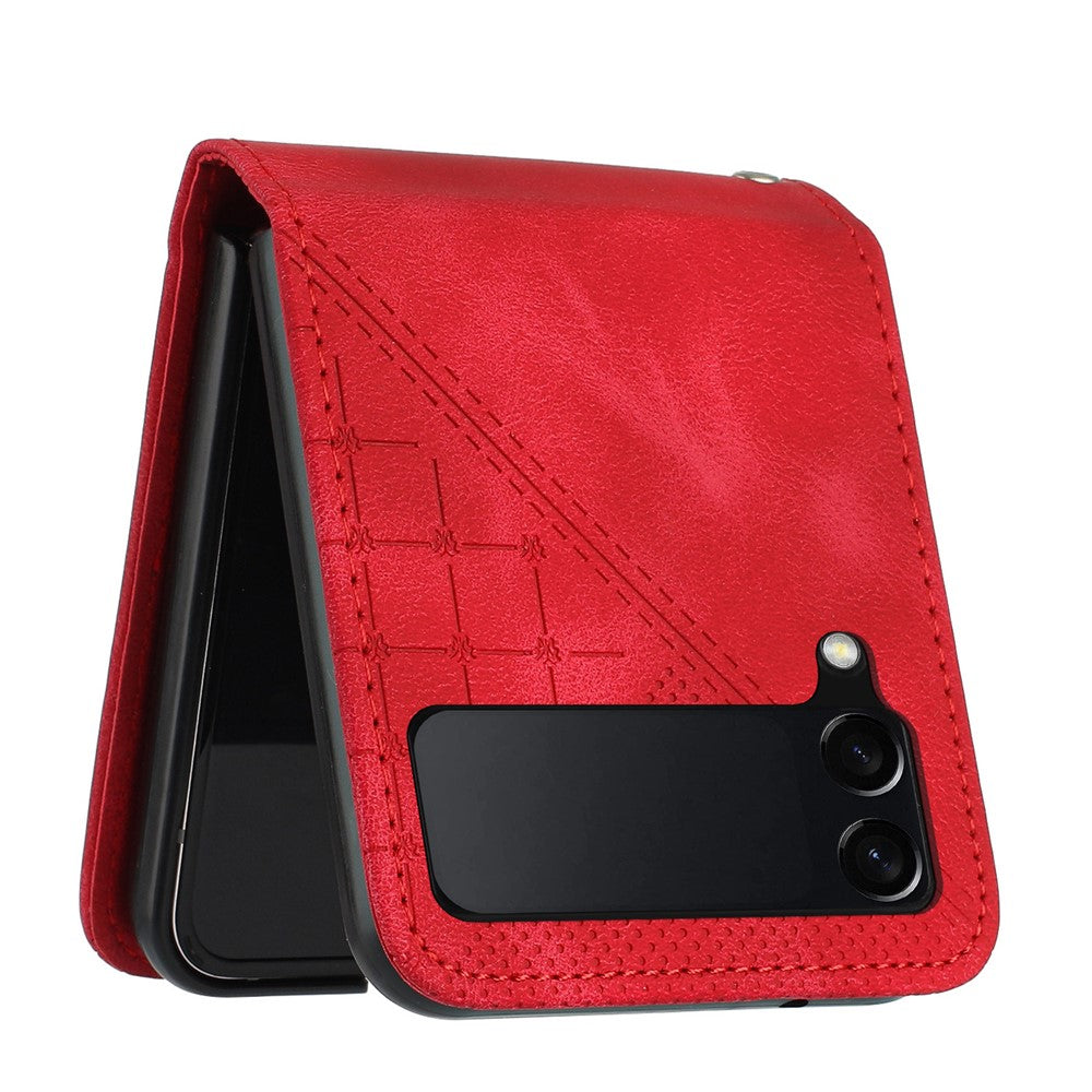 Til Samsung Galaxy Z Flip4 5G Læderpung Etui Sommerfugleblomst Præget Telefoncover med Rem