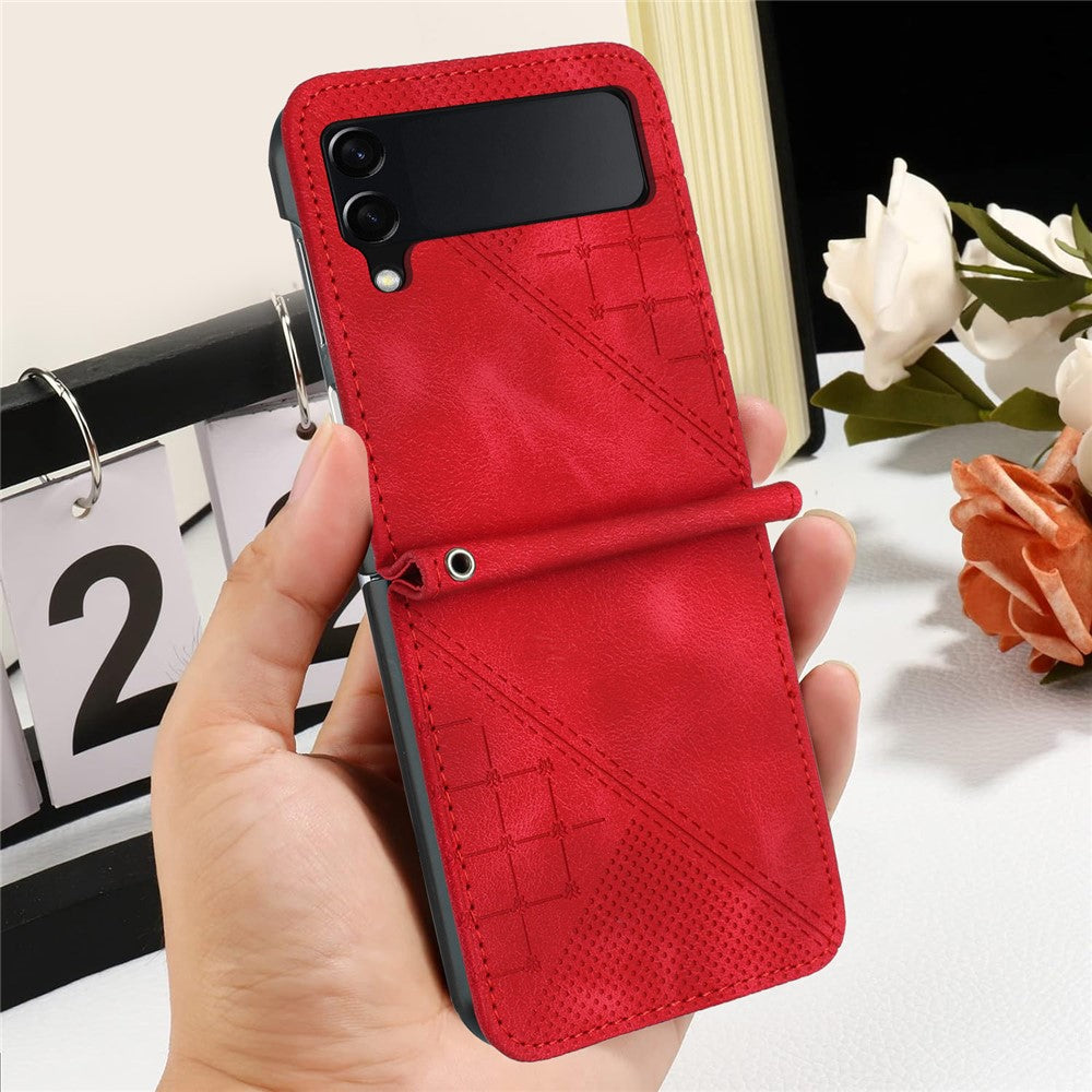 Til Samsung Galaxy Z Flip4 5G Læderpung Etui Sommerfugleblomst Præget Telefoncover med Rem