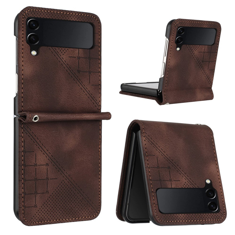 Til Samsung Galaxy Z Flip4 5G Læderpung Etui Sommerfugleblomst Præget Telefoncover med Rem