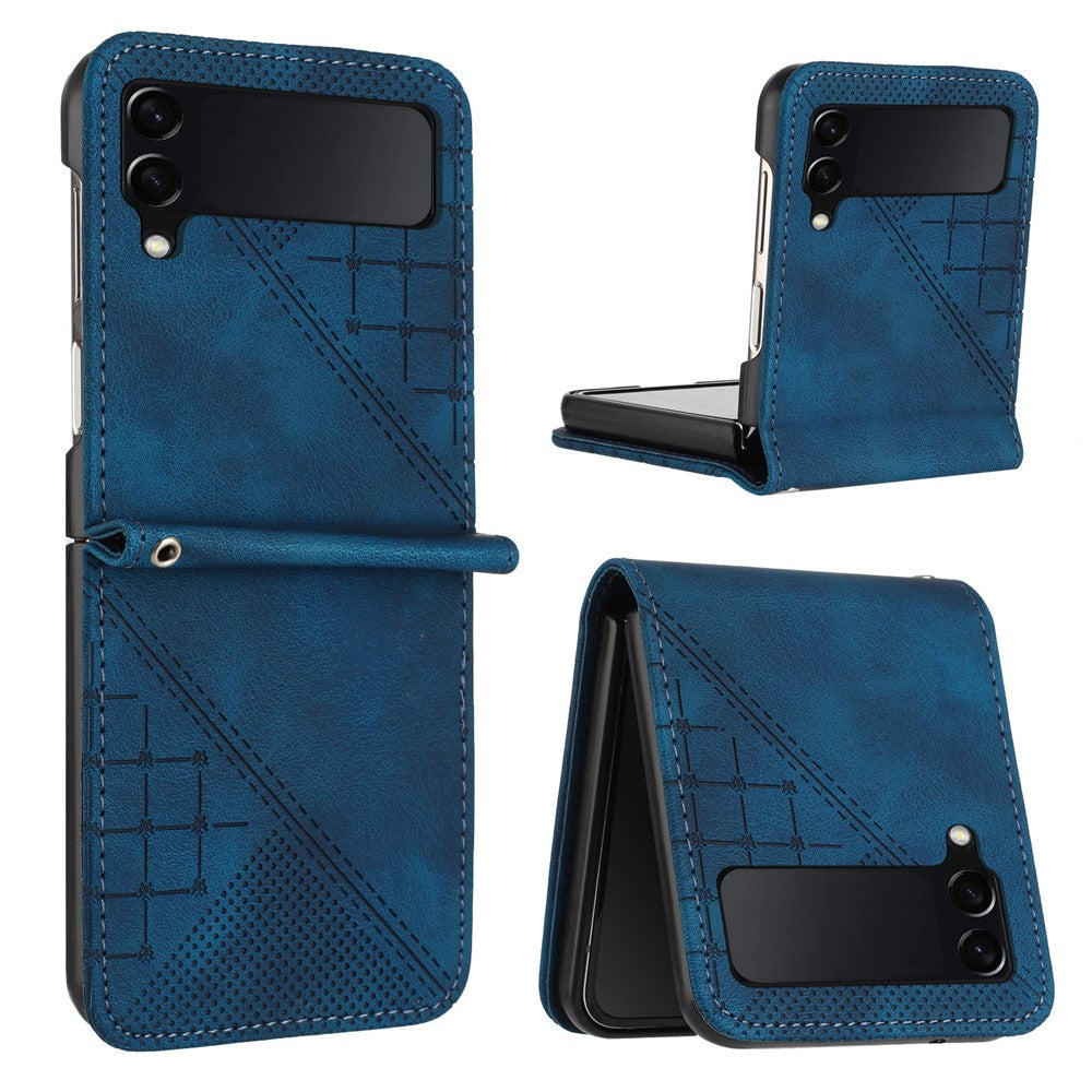 Til Samsung Galaxy Z Flip4 5G Læderpung Etui Sommerfugleblomst Præget Telefoncover med Rem
