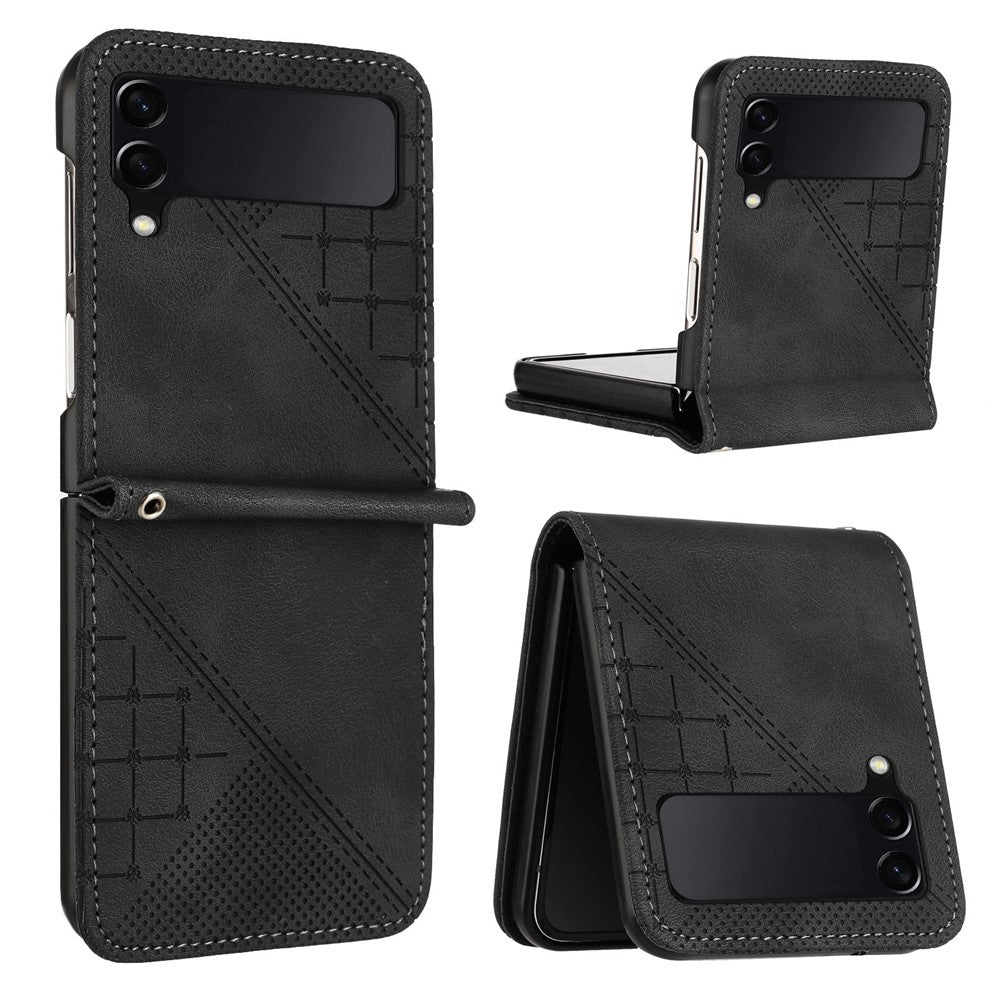 Til Samsung Galaxy Z Flip4 5G Læderpung Etui Sommerfugleblomst Præget Telefoncover med Rem