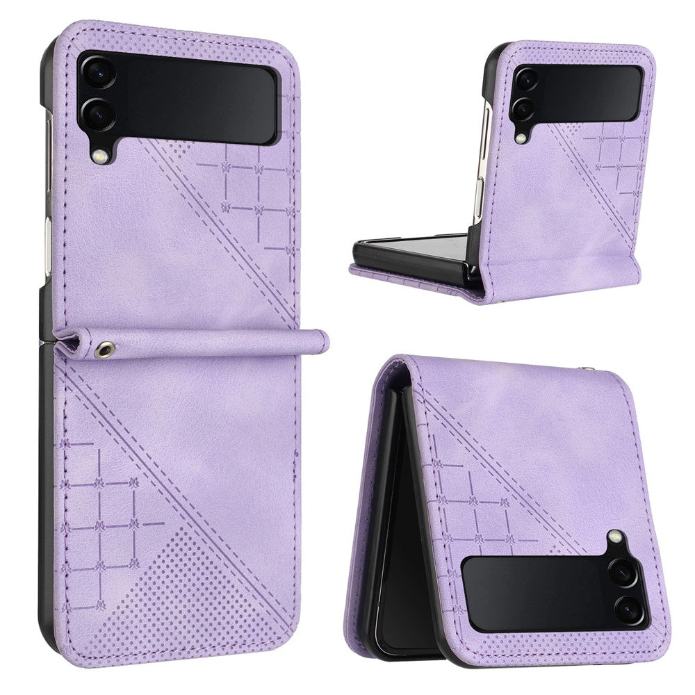 For Samsung Galaxy Z Flip3 5G Leather Wallet Case Butterfly Flower Imprinted Phone Cover with Strap