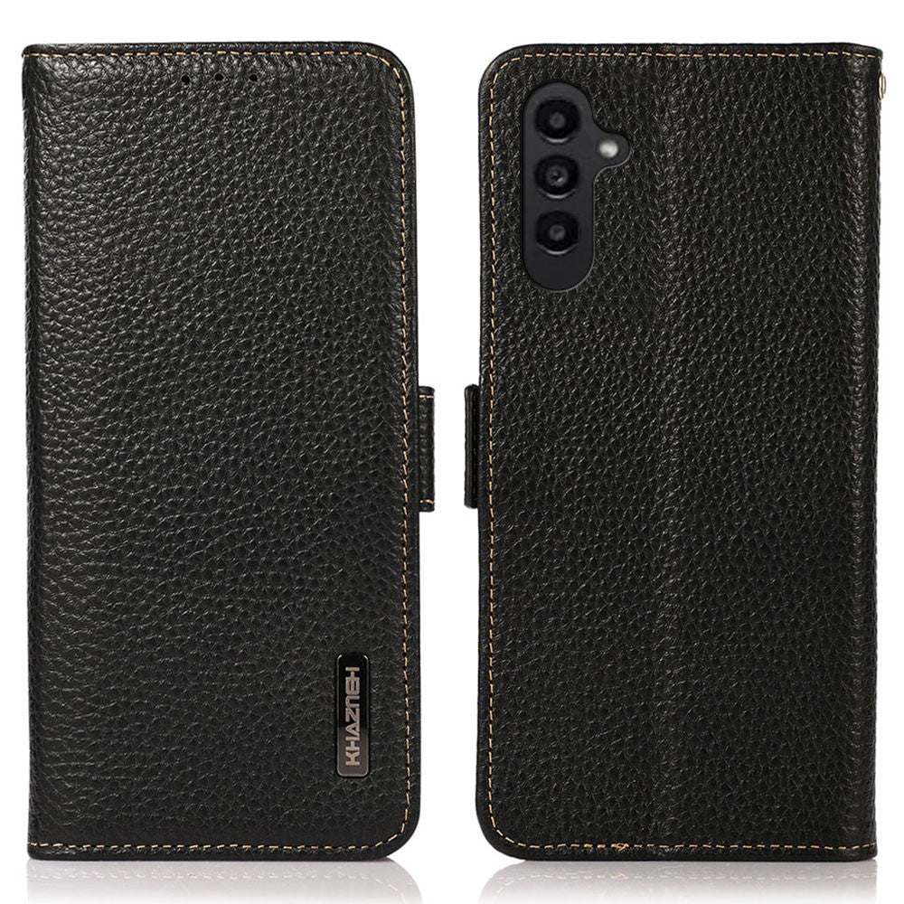 KHAZNEH For Samsung Galaxy M35 5G Phone Case Genuine Cow Leather Cover RFID Blocking