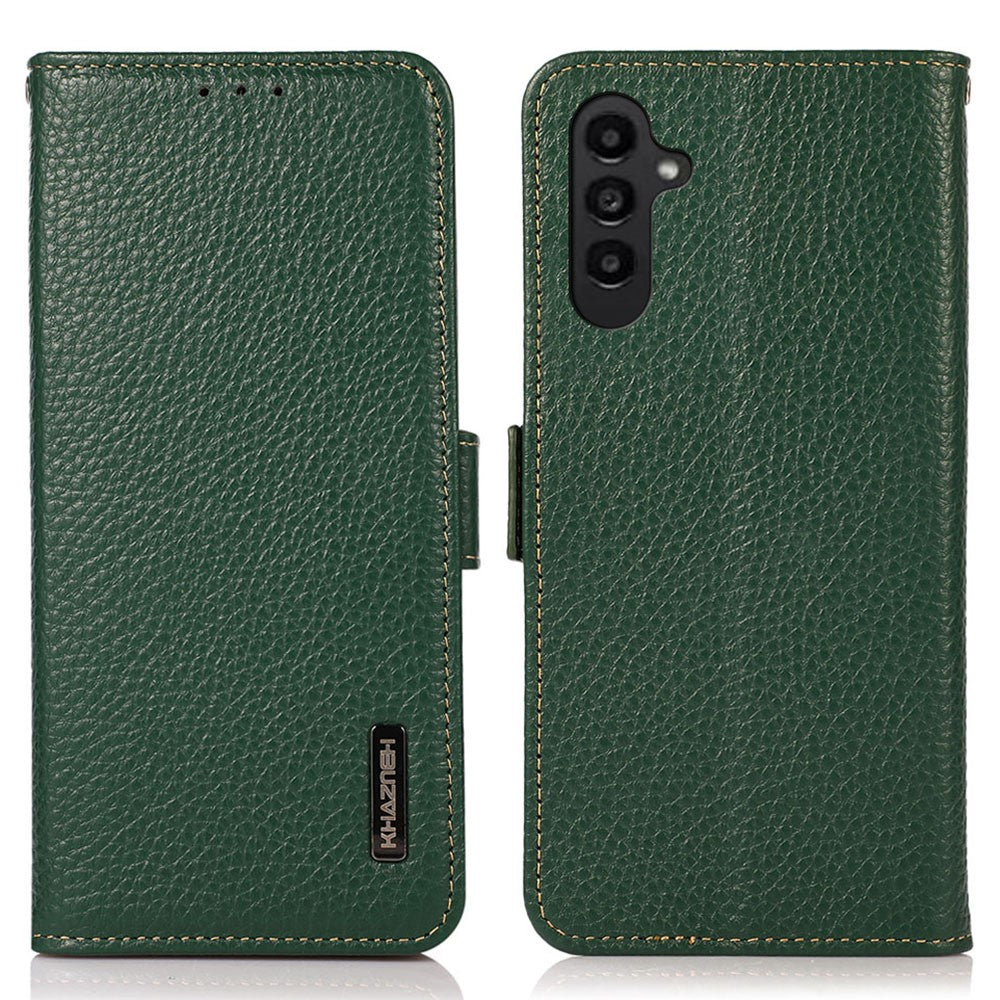 KHAZNEH For Samsung Galaxy M35 5G Phone Case Genuine Cow Leather Cover RFID Blocking