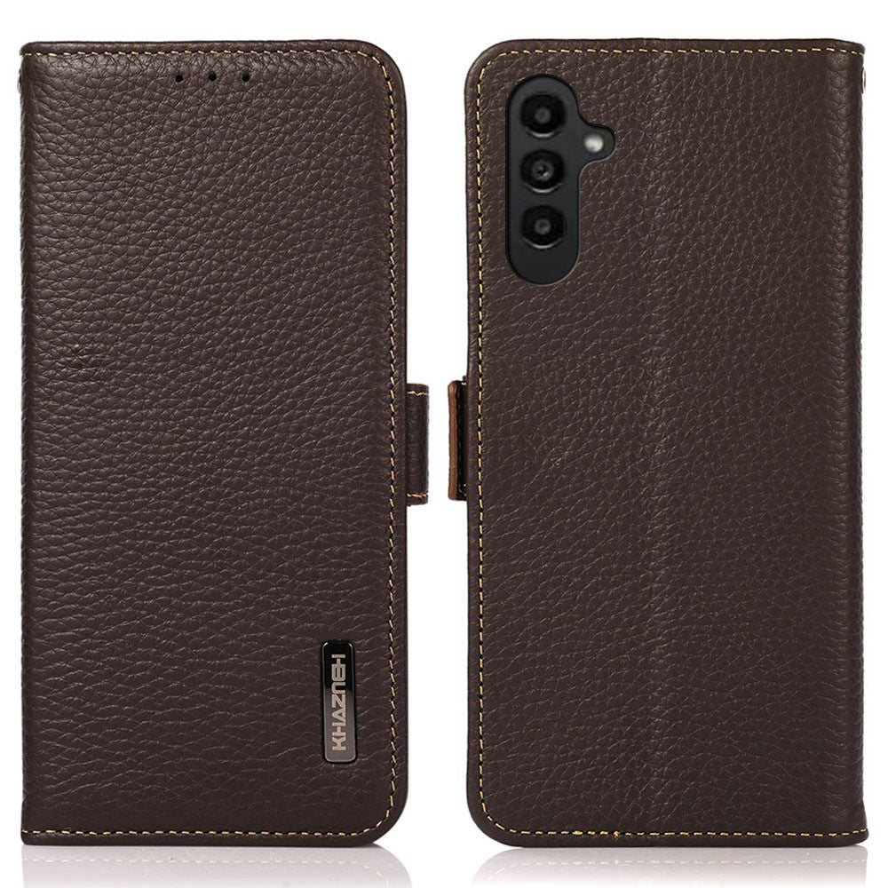 KHAZNEH For Samsung Galaxy M35 5G Phone Case Genuine Cow Leather Cover RFID Blocking