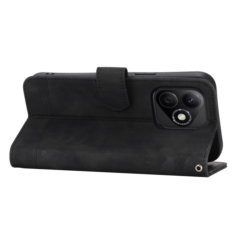 DIERFENG DF-03 For Honor X60i 5G Leather Case Lines Imprint Wallet Phone Cover