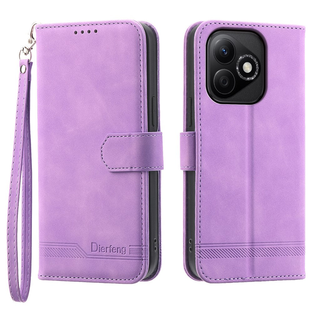 DIERFENG DF-03 For Honor X60i 5G Leather Case Lines Imprint Wallet Phone Cover