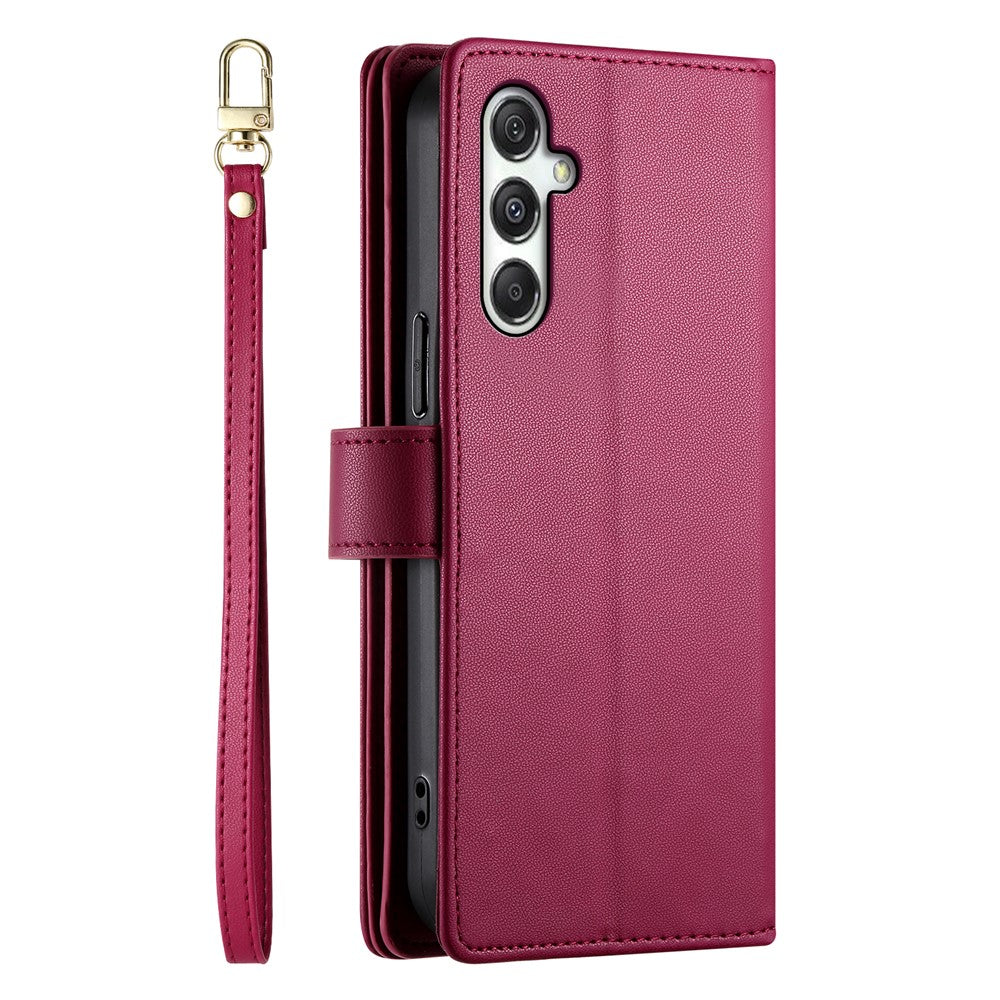 DF-011 For Samsung Galaxy M35 5G Case Zipper Pocket Wallet Leather Phone Cover with Straps