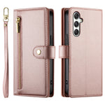 DF-011 For Samsung Galaxy M35 5G Case Zipper Pocket Wallet Leather Phone Cover with Straps