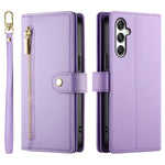 DF-011 For Samsung Galaxy M35 5G Case Zipper Pocket Wallet Leather Phone Cover with Straps