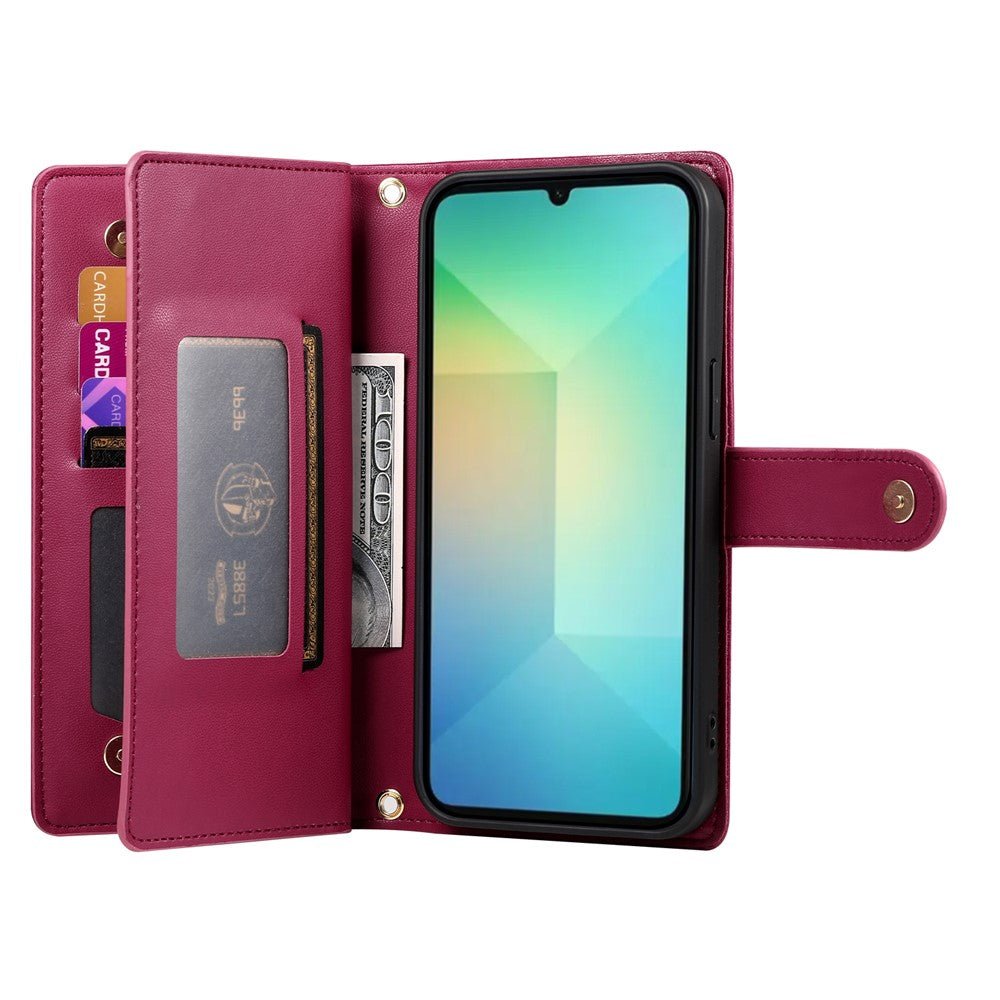 DF-011 För Samsung Galaxy A06 4G Skal Plånbok Läder mobilskal med Dragkedja och Remmar