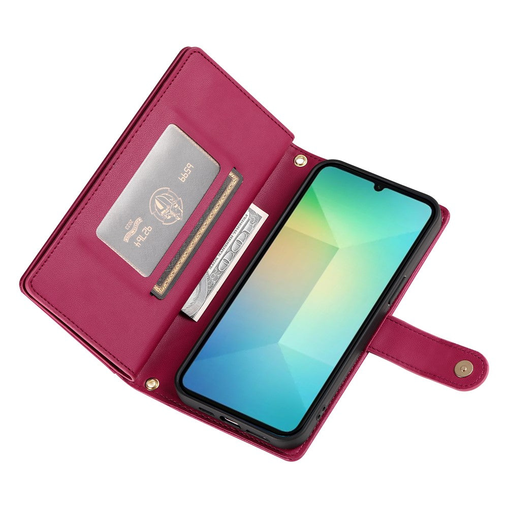 DF-011 För Samsung Galaxy A06 4G Skal Plånbok Läder mobilskal med Dragkedja och Remmar