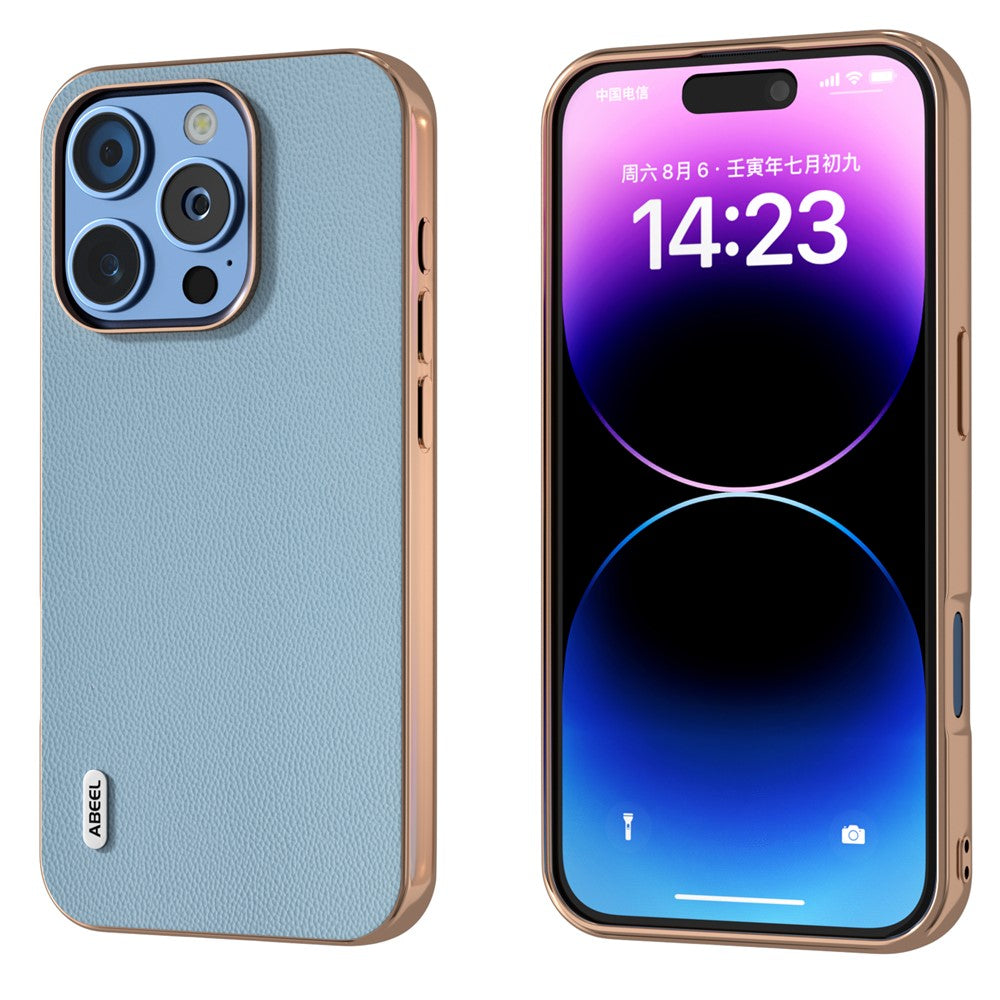 ABEEL til iPhone 16 Pro Cover Galvanisering Ægte Koskind Læder PC Telefoncover
