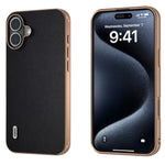ABEEL For iPhone 16 Case Electroplating Genuine Cow Leather PC Phone Cover