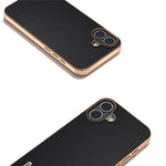 ABEEL For iPhone 16 Case Electroplating Genuine Cow Leather PC Phone Cover